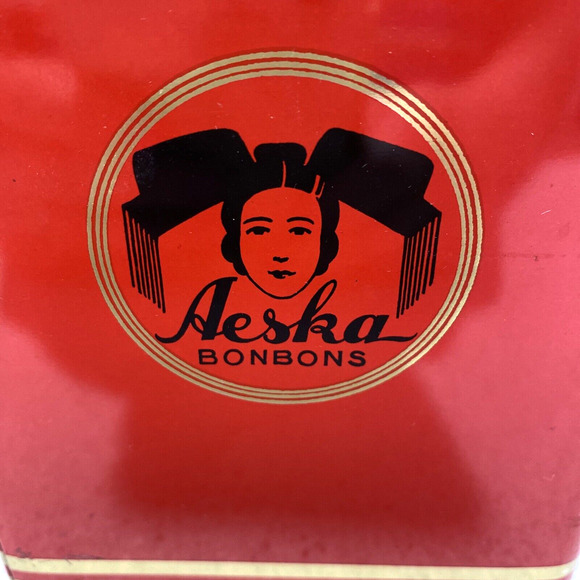 Vintage Rachengold Hustenbonbons tin red & gold hinged lid Aeska Bonbons kitchen - Picture 3 of 11